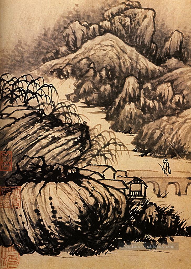 Shitao randonnée dans le domaine du temple du dragon 1707 traditionnelle chinoise Peintures à l'huile